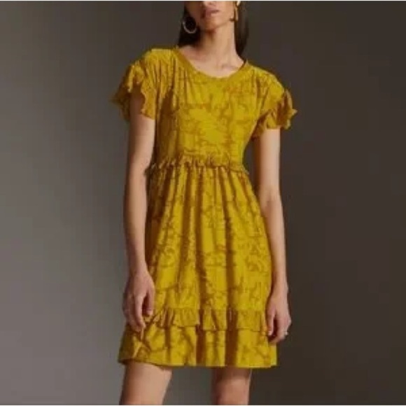 Anthropologie • Playful Floral Ruffle Knit Mini Dress - Picture 12 of 15